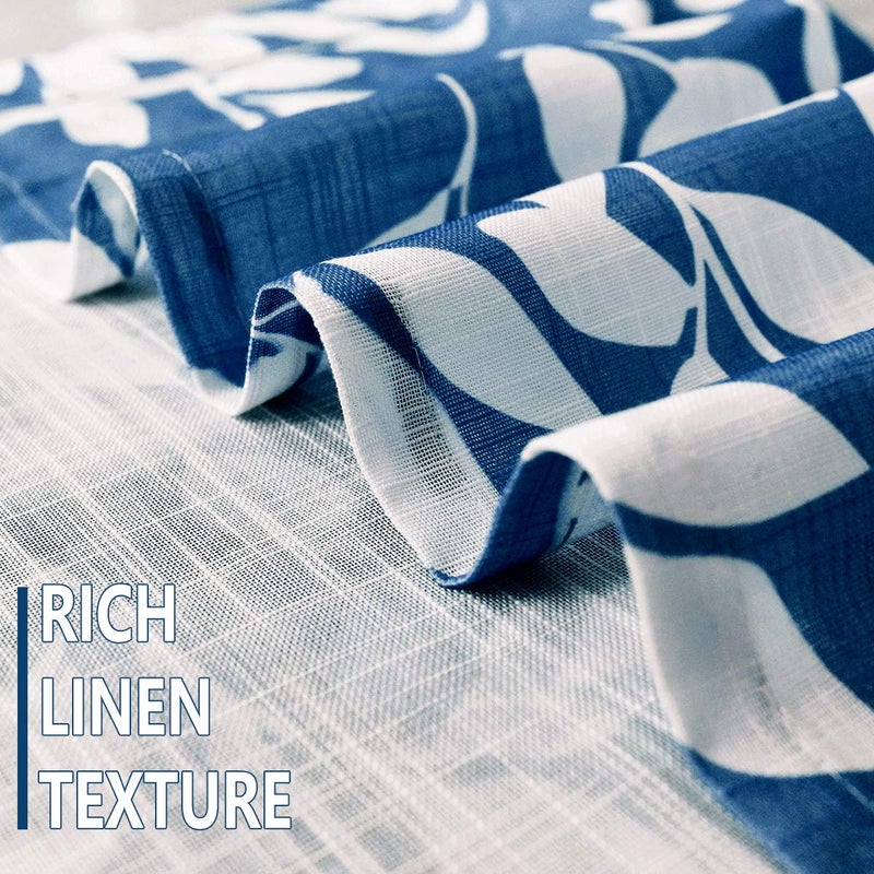 Treatmentex Blue White Kitchen Curtains 24" Small Tier Curtains Bathroom Basement Window Curtain Set Navy Leaf Print 2 Panels - Image 5